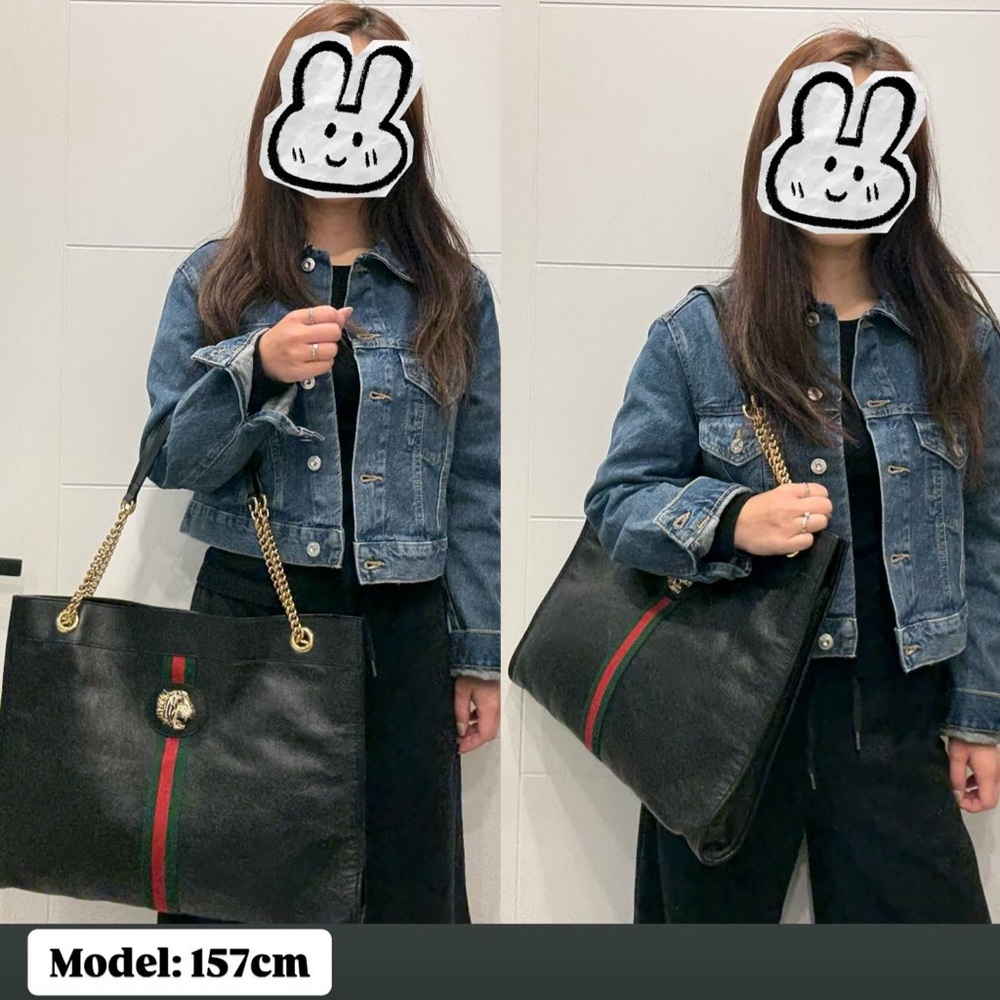 Authentic Gucci black calf leather Rajah large tote